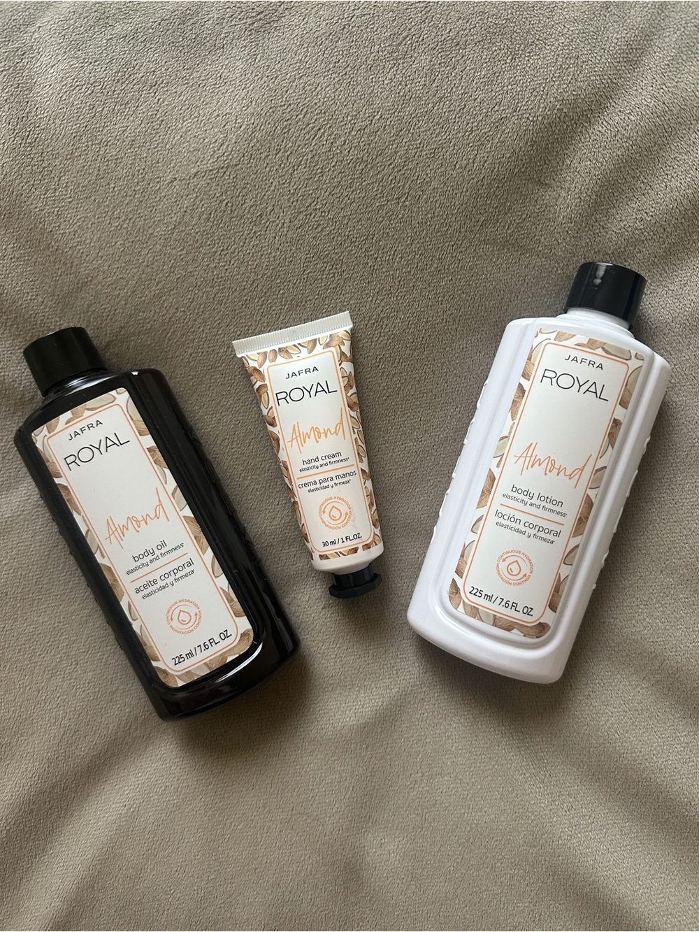 JAFRA Royal Almond Body Oil, Lotion & Hand Cream Bundle